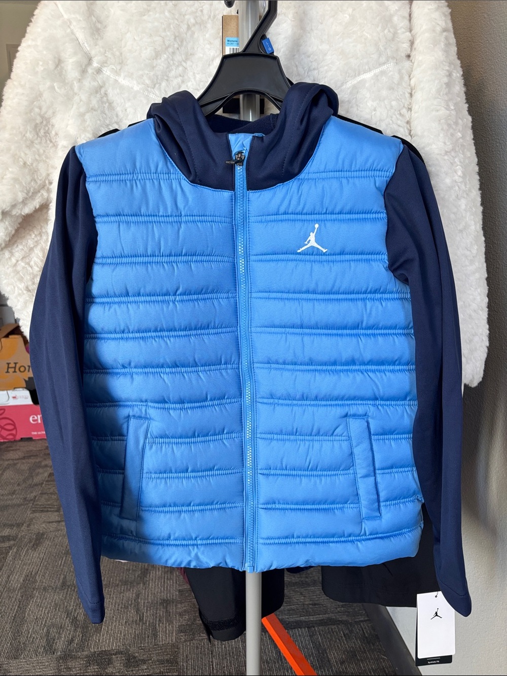 Jordan Boys' Blue and Navy Quilted Hoodie Jacket